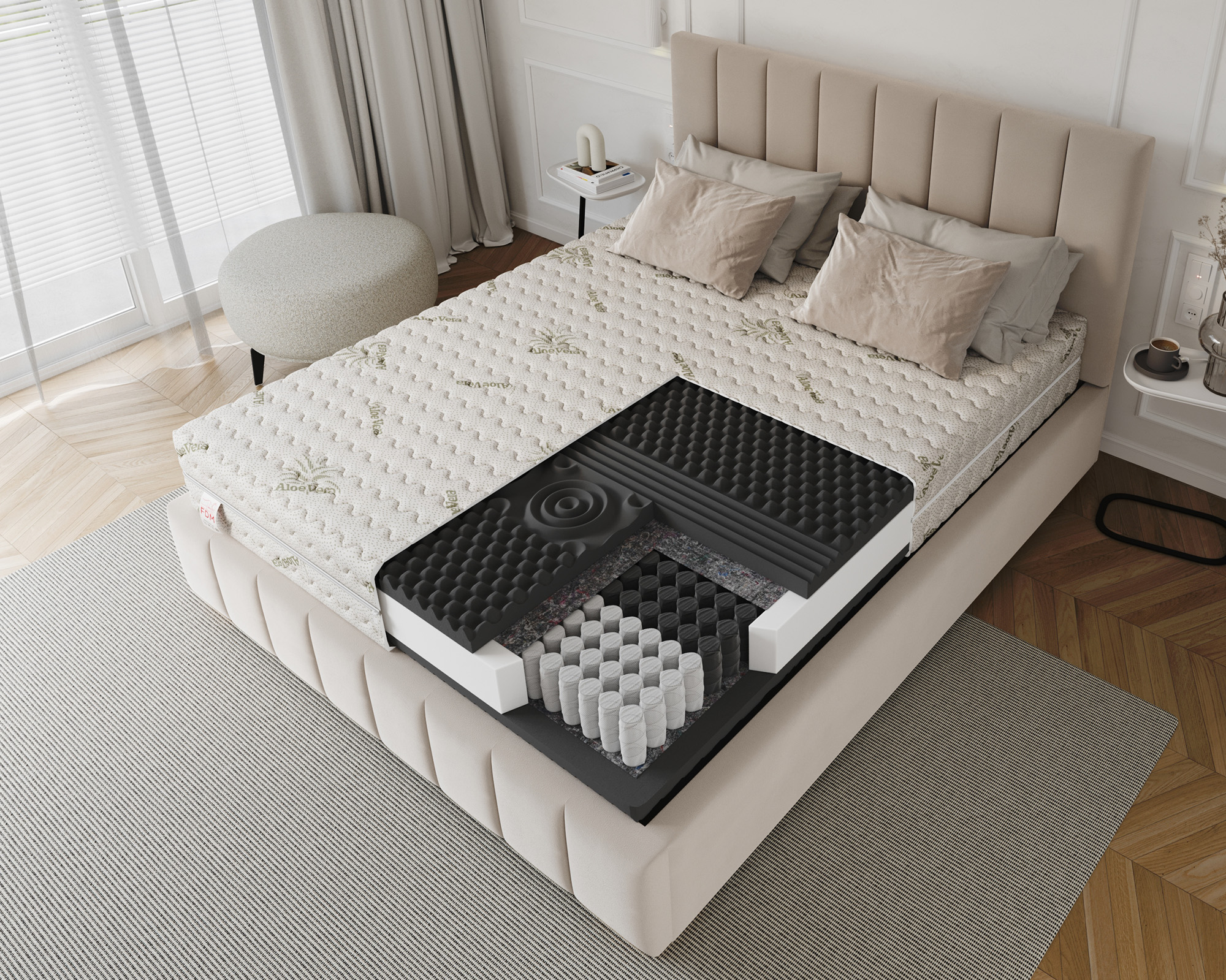 Taštičková matrace NOIR 200x200 cm s ALOE VERA potahem HR pěna