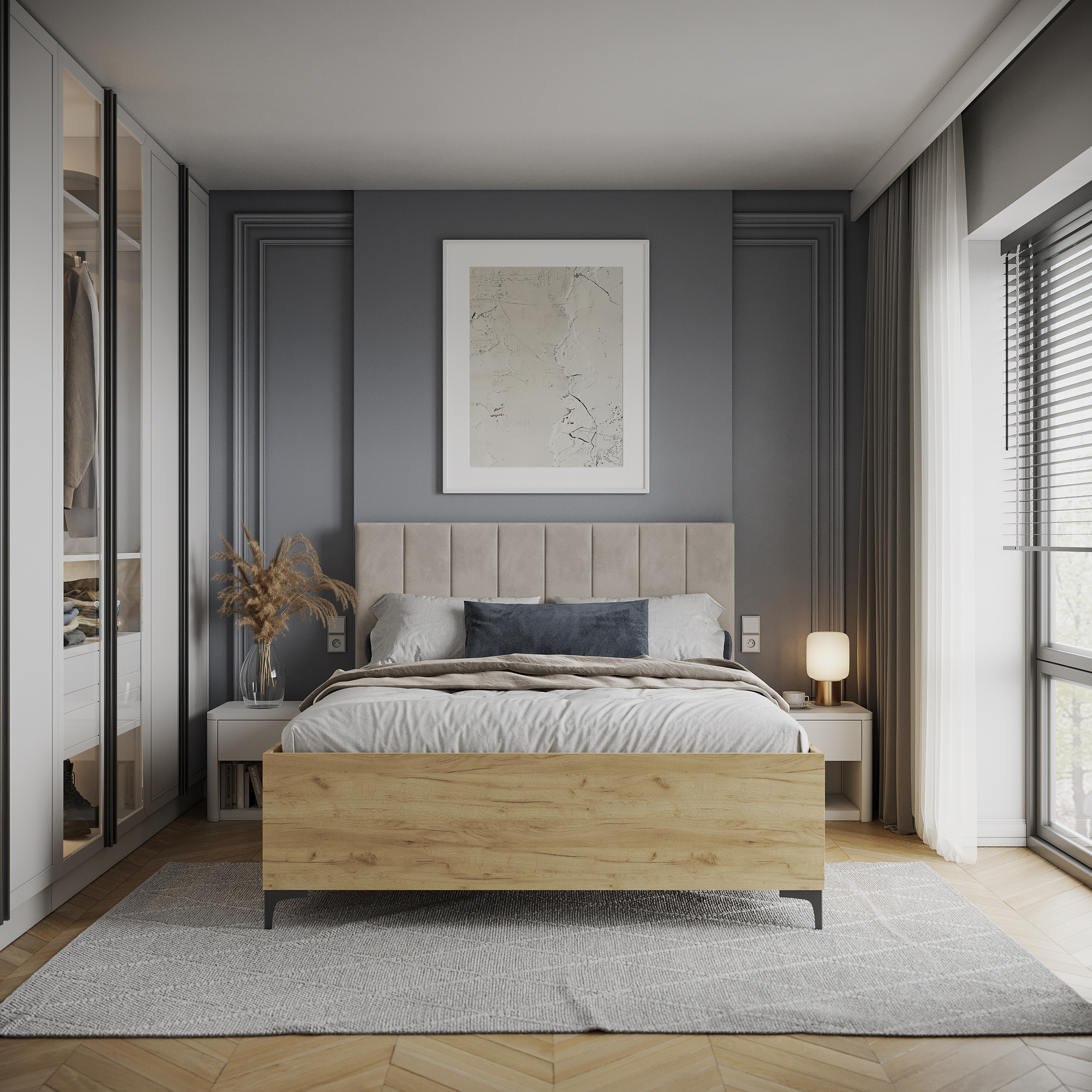 Postel SIERRA 90×200 s kovovým zdvižným roštem TRINITY Dub Craft - Krémová