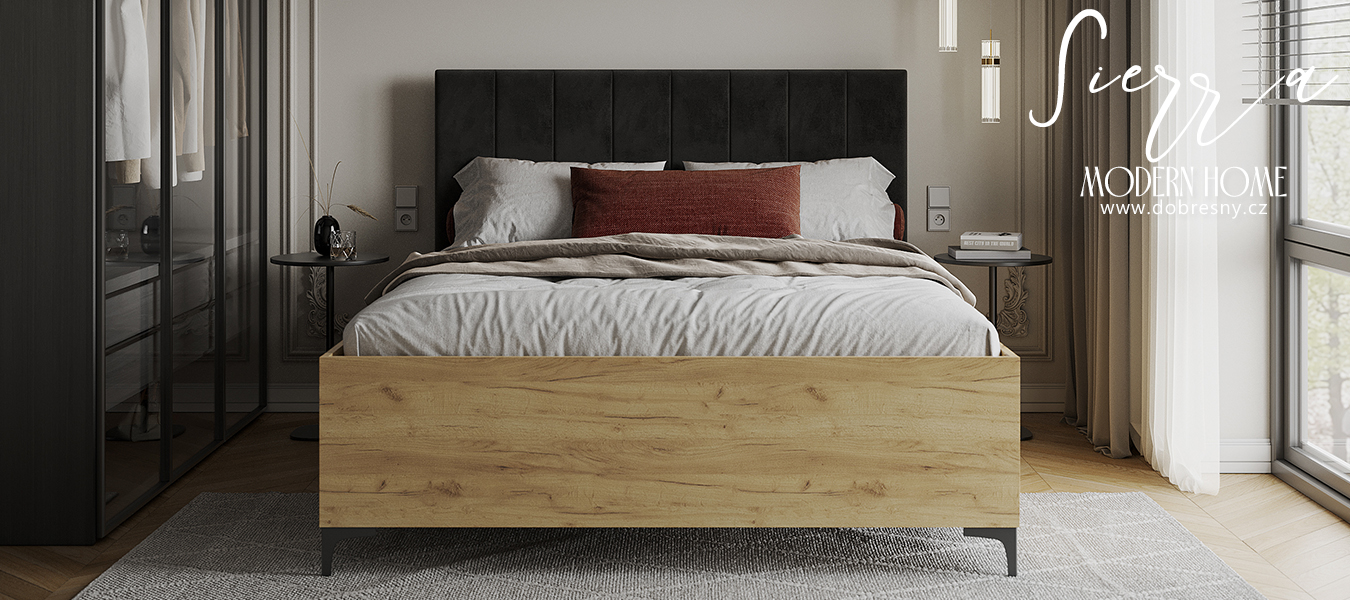 Postel SIERRA 90×200 s kovovým zdvižným roštem TRINITY Dub Craft - Černá