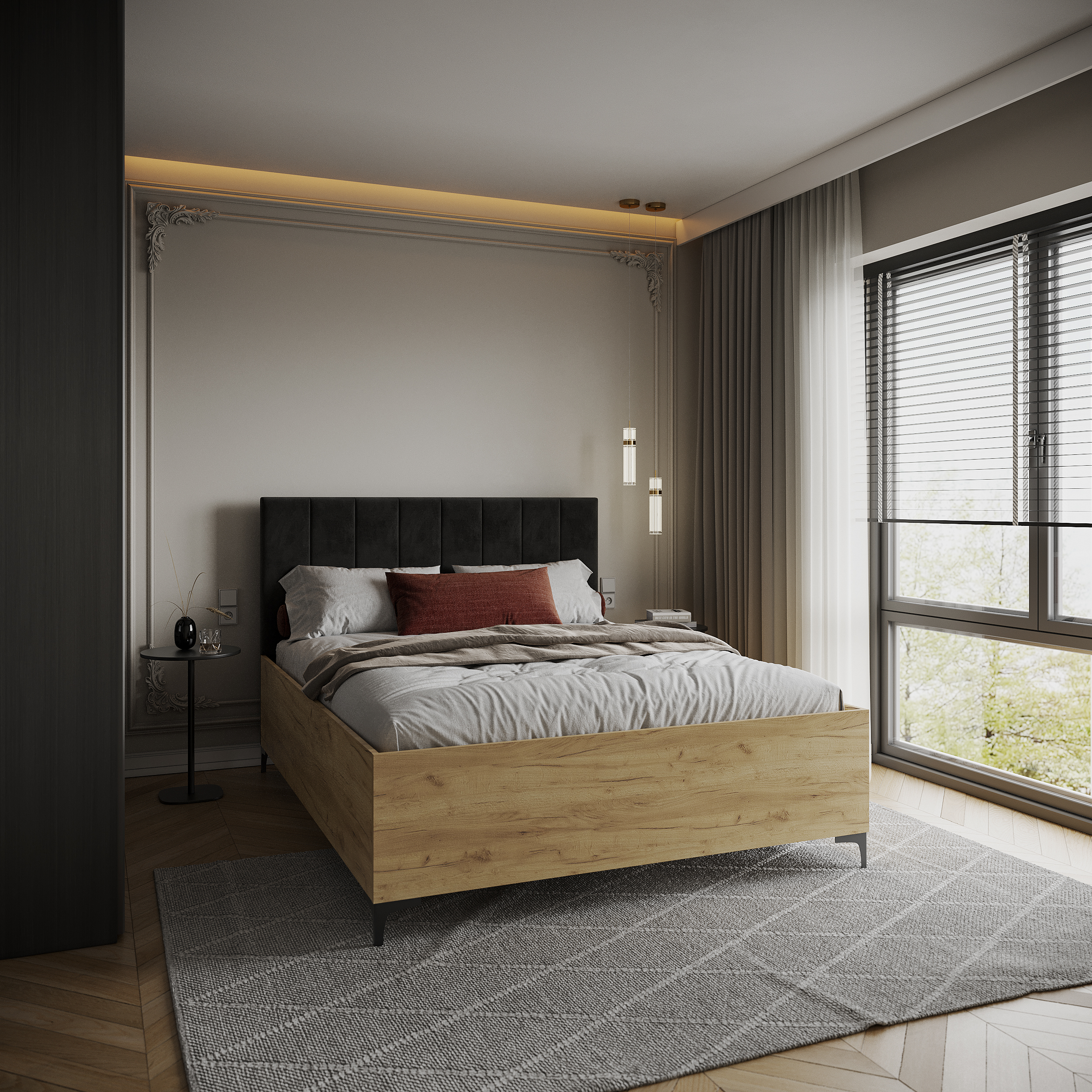 Postel SIERRA 90×200 s kovovým zdvižným roštem TRINITY Dub Craft - Černá