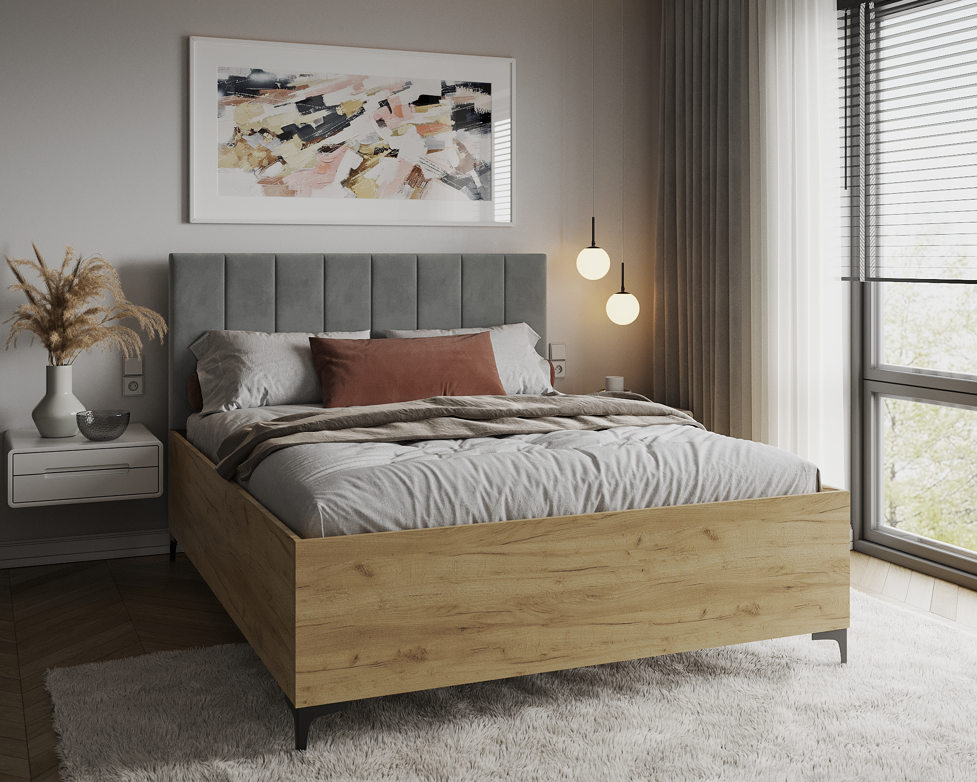 Postel SIERRA 120×200 s kovovým zdvižným roštem TRINITY Dub Craft - Šedá