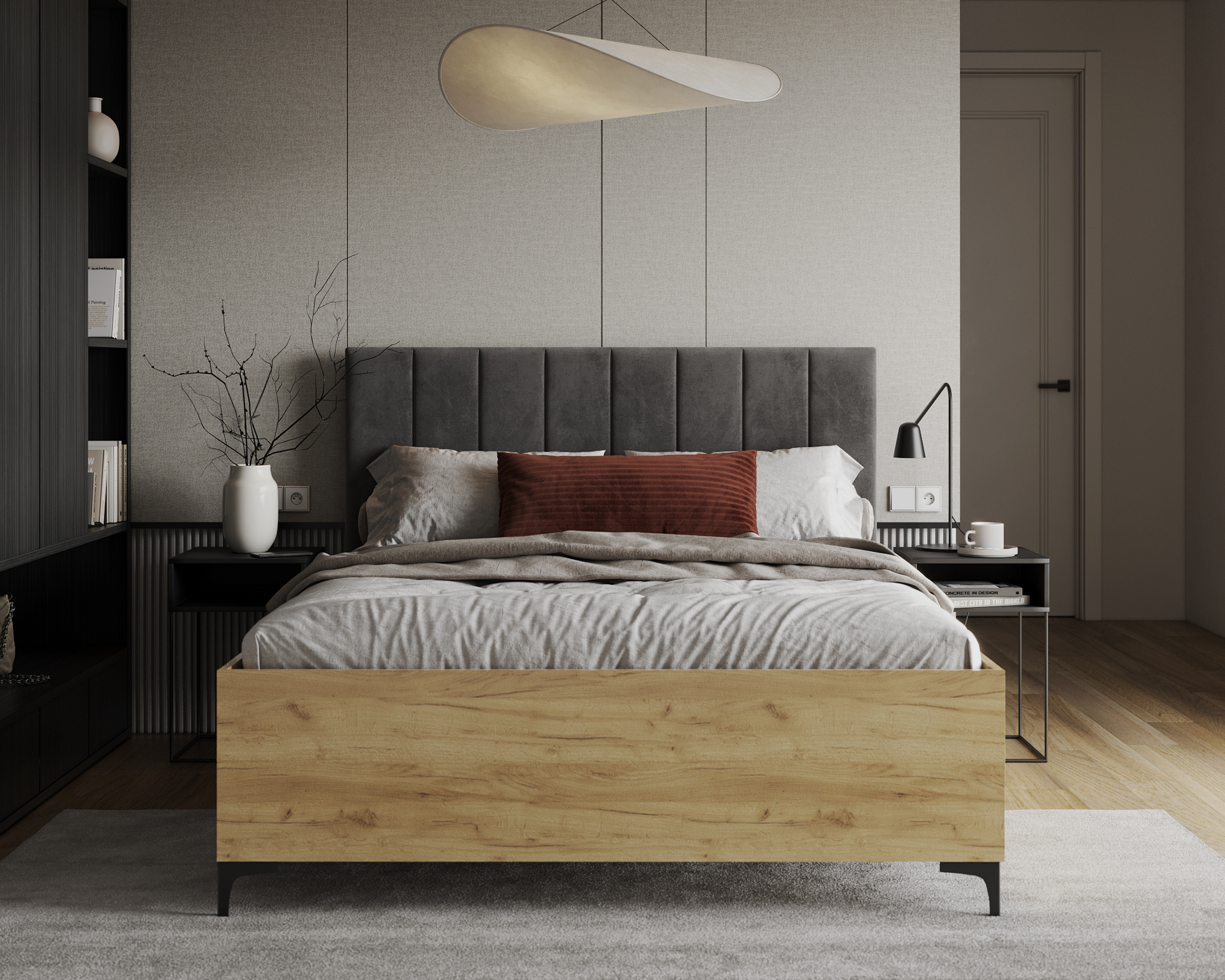 Postel SIERRA 120×200 s kovovým zdvižným roštem TRINITY Dub Craft - Tmavě šedá