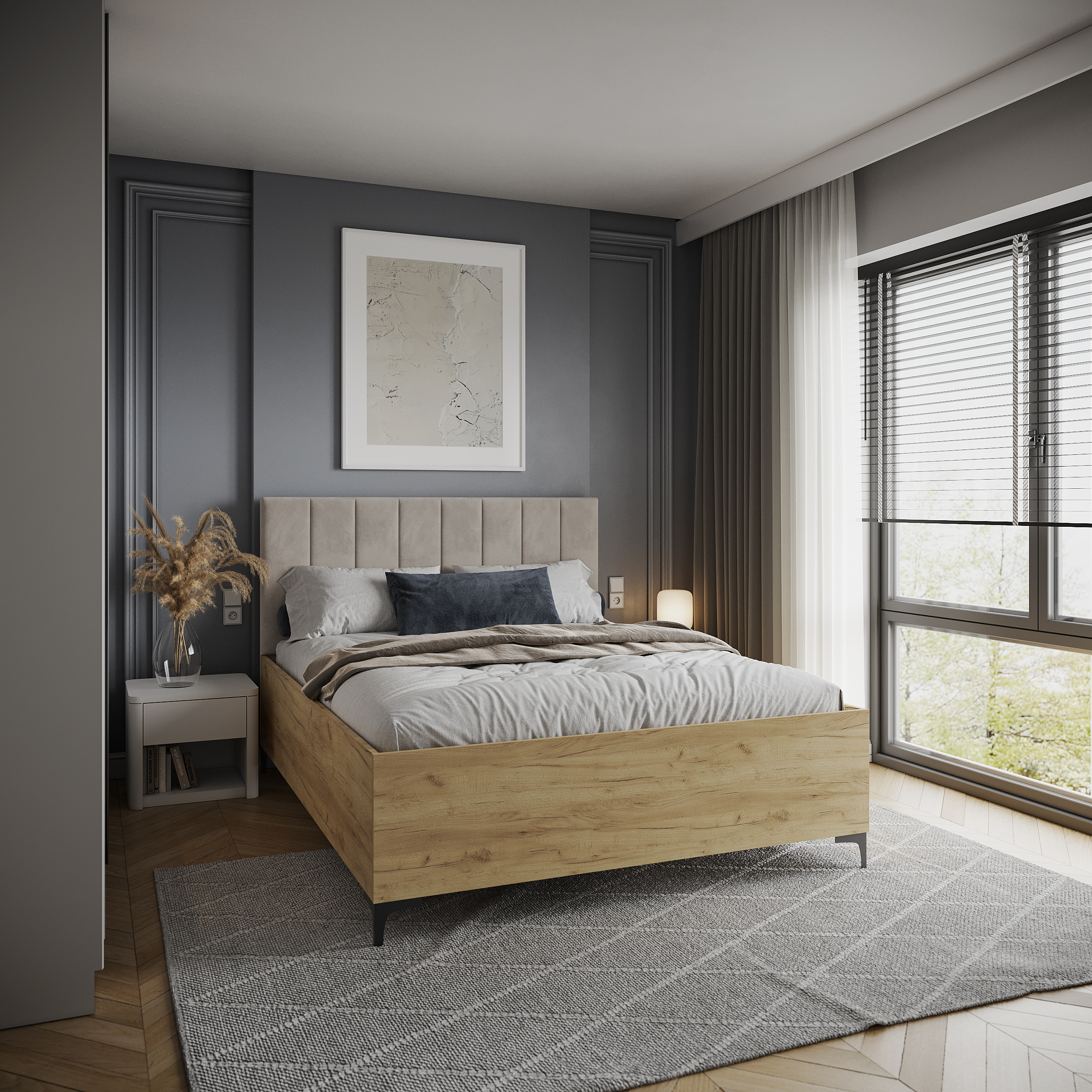 Postel SIERRA 140×200 s kovovým zdvižným roštem TRINITY Dub Craft - Krémová