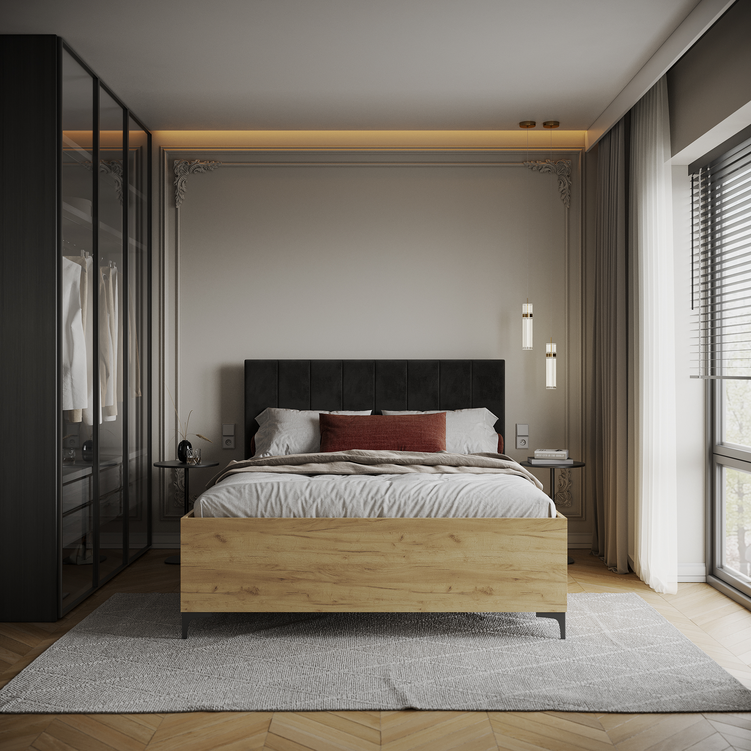 Postel SIERRA 140×200 s kovovým zdvižným roštem TRINITY Dub Craft - Černá