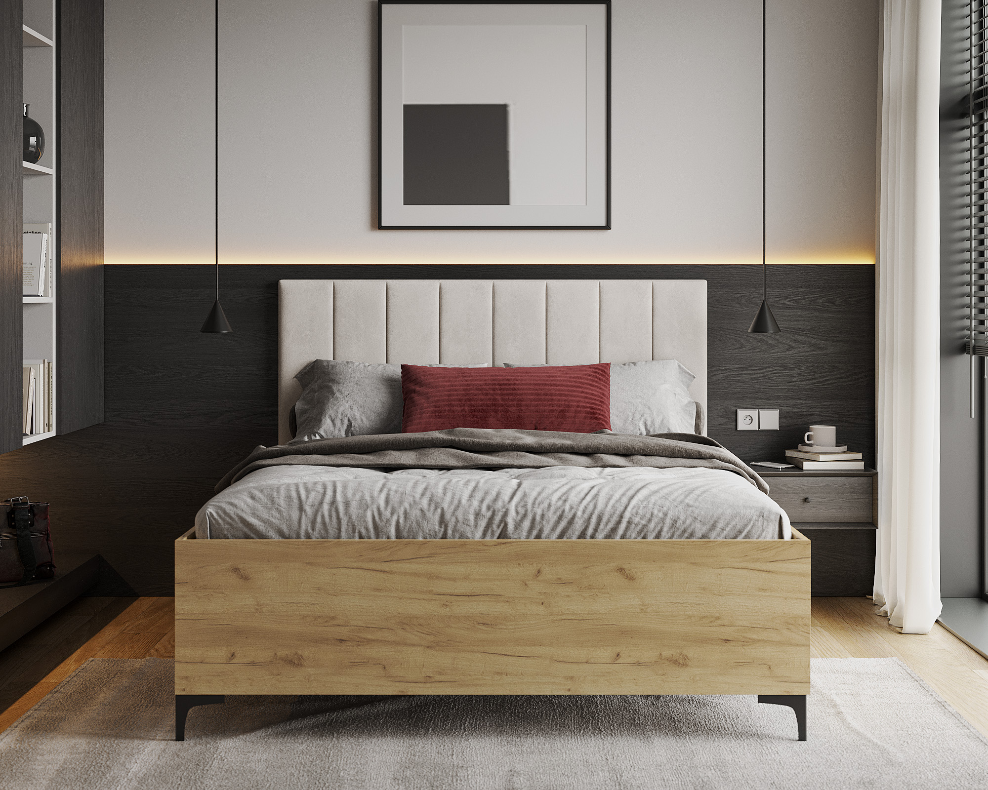 Postel SIERRA 160×200 s kovovým zdvižným roštem TRINITY Dub Craft - Bílá