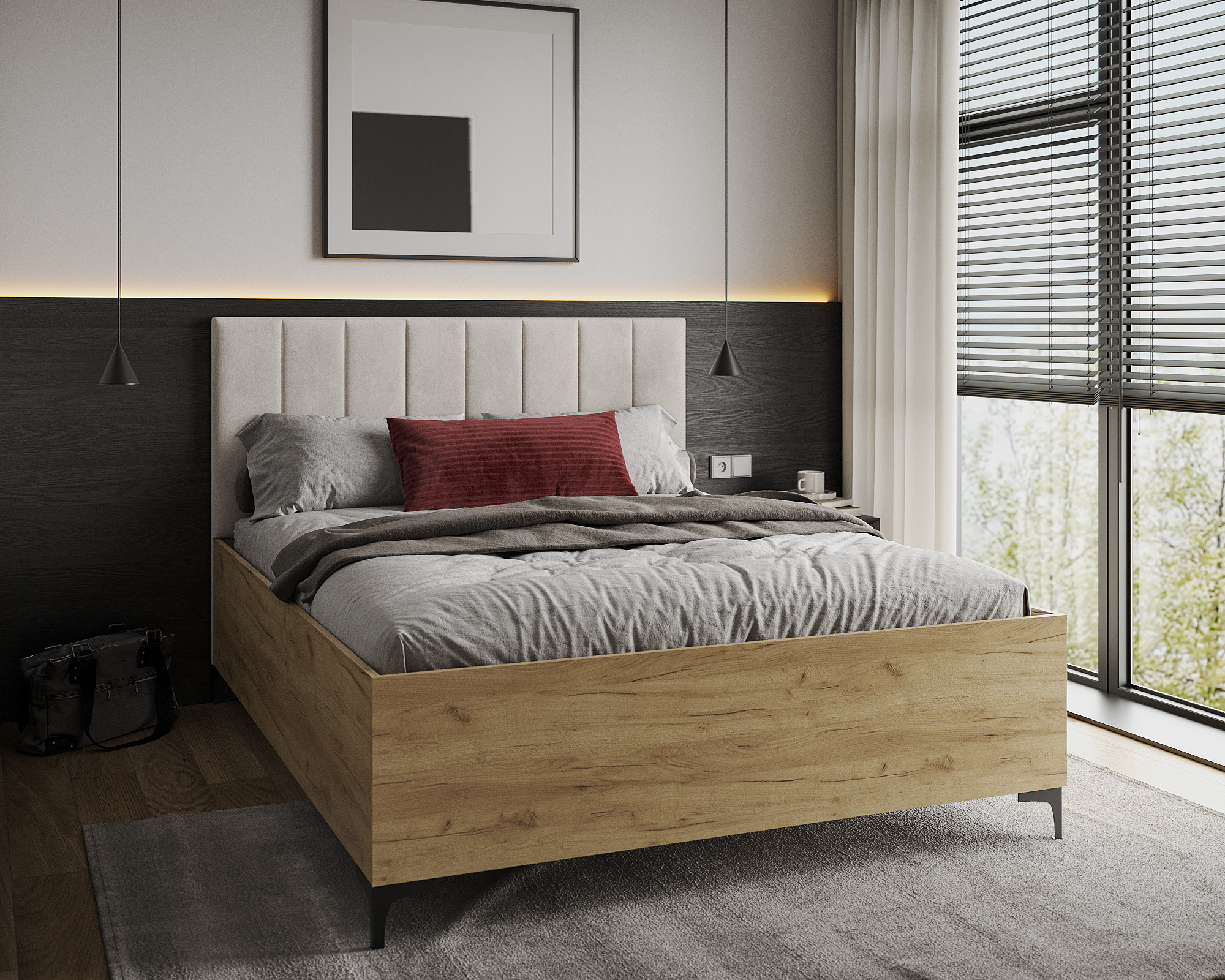 Postel SIERRA 160×200 s kovovým zdvižným roštem TRINITY Dub Craft - Bílá