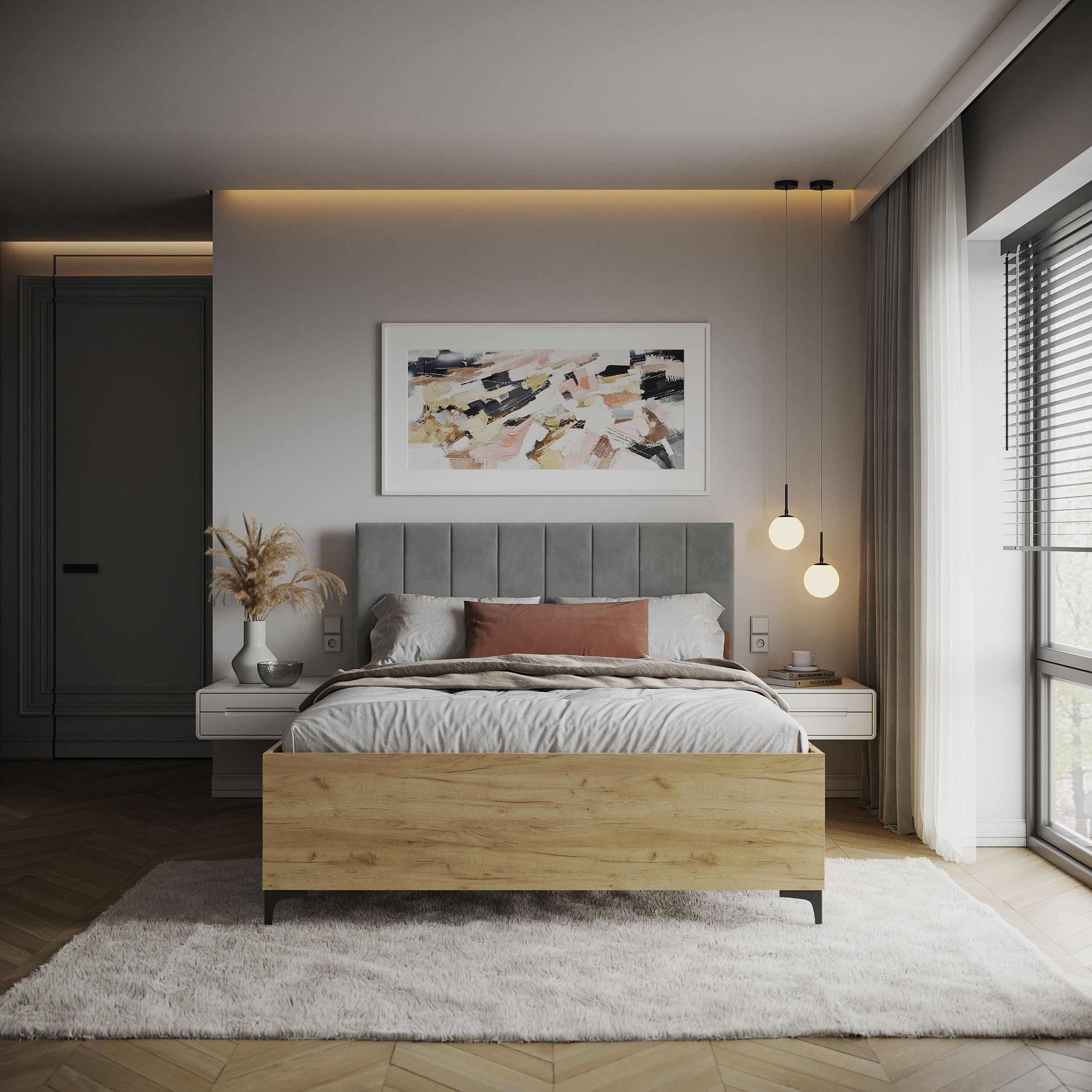Postel SIERRA 160×200 s kovovým zdvižným roštem TRINITY Dub Craft - Šedá