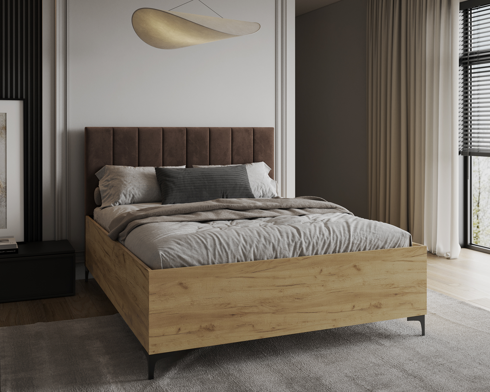 Postel SIERRA 160×200 s kovovým zdvižným roštem TRINITY Dub Craft - Hnědá