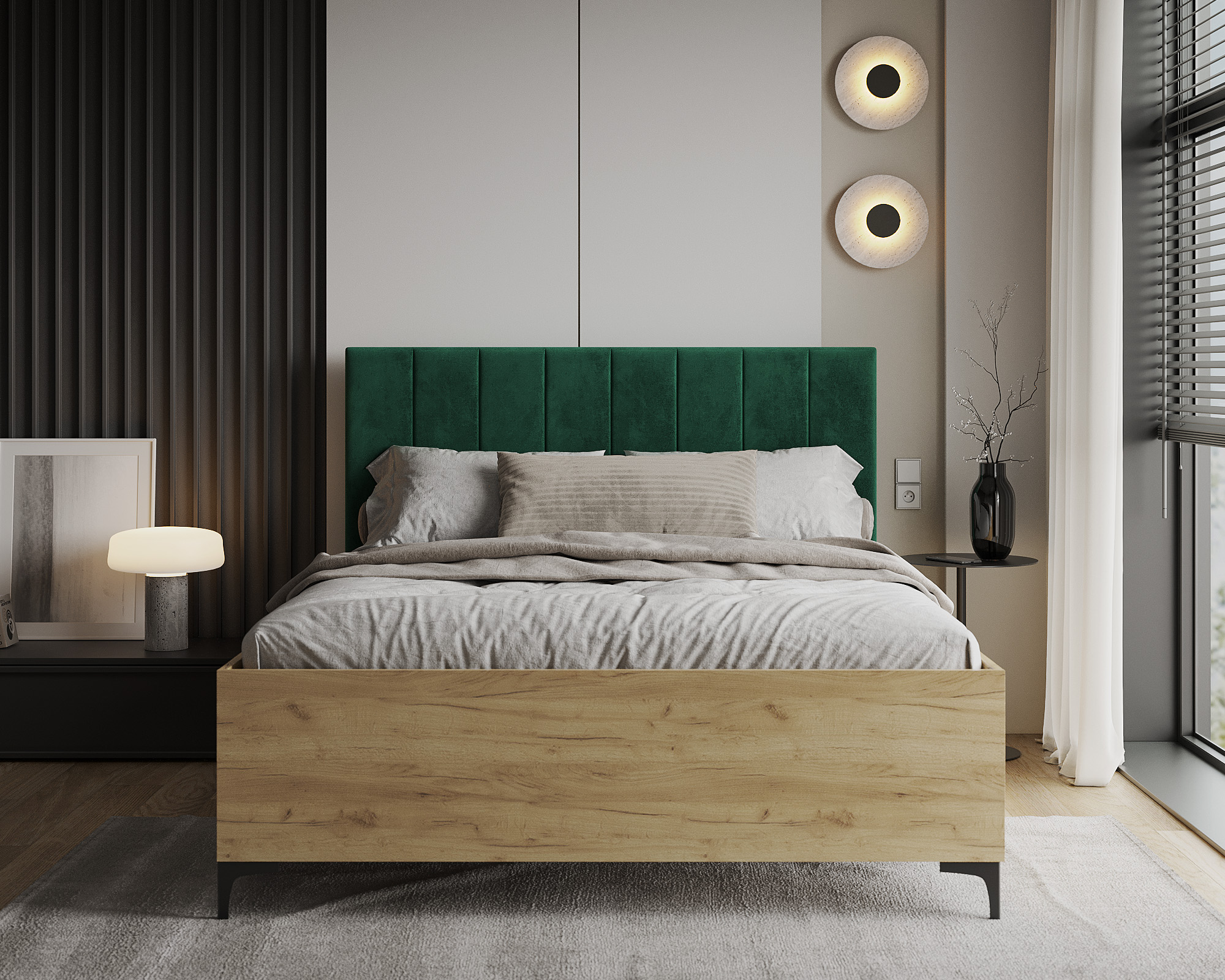 Postel SIERRA 160×200 s kovovým zdvižným roštem TRINITY Dub Craft - Zelená