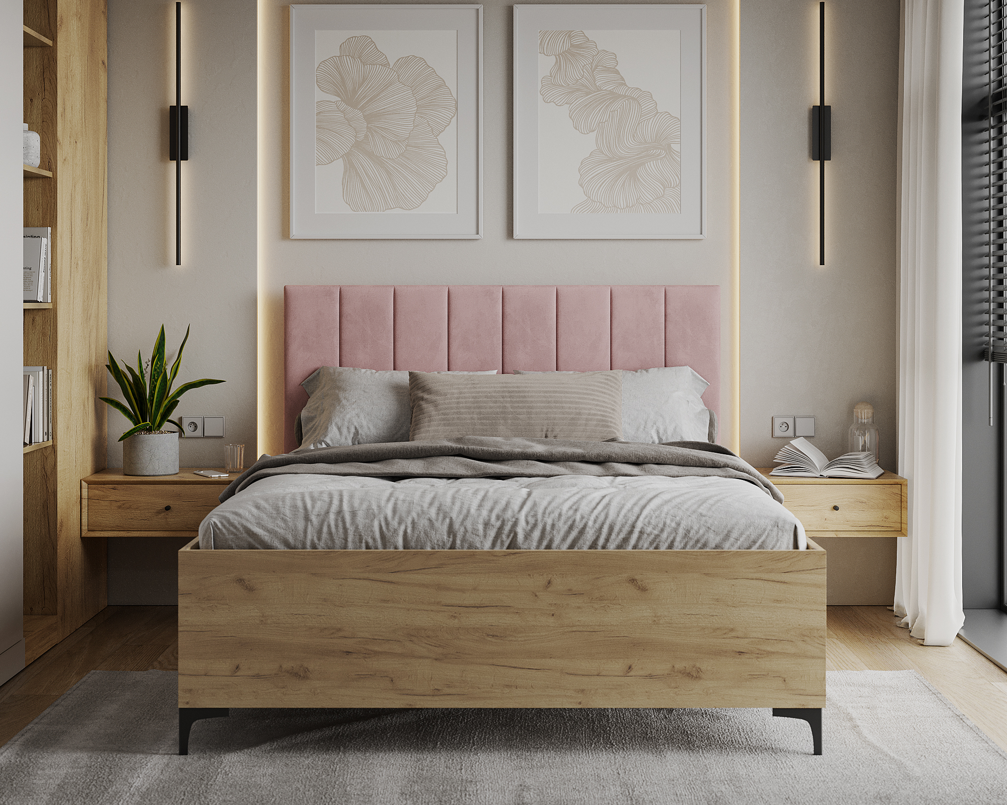 Postel SIERRA 180×200 s kovovým zdvižným roštem TRINITY Dub Craft - Růžová