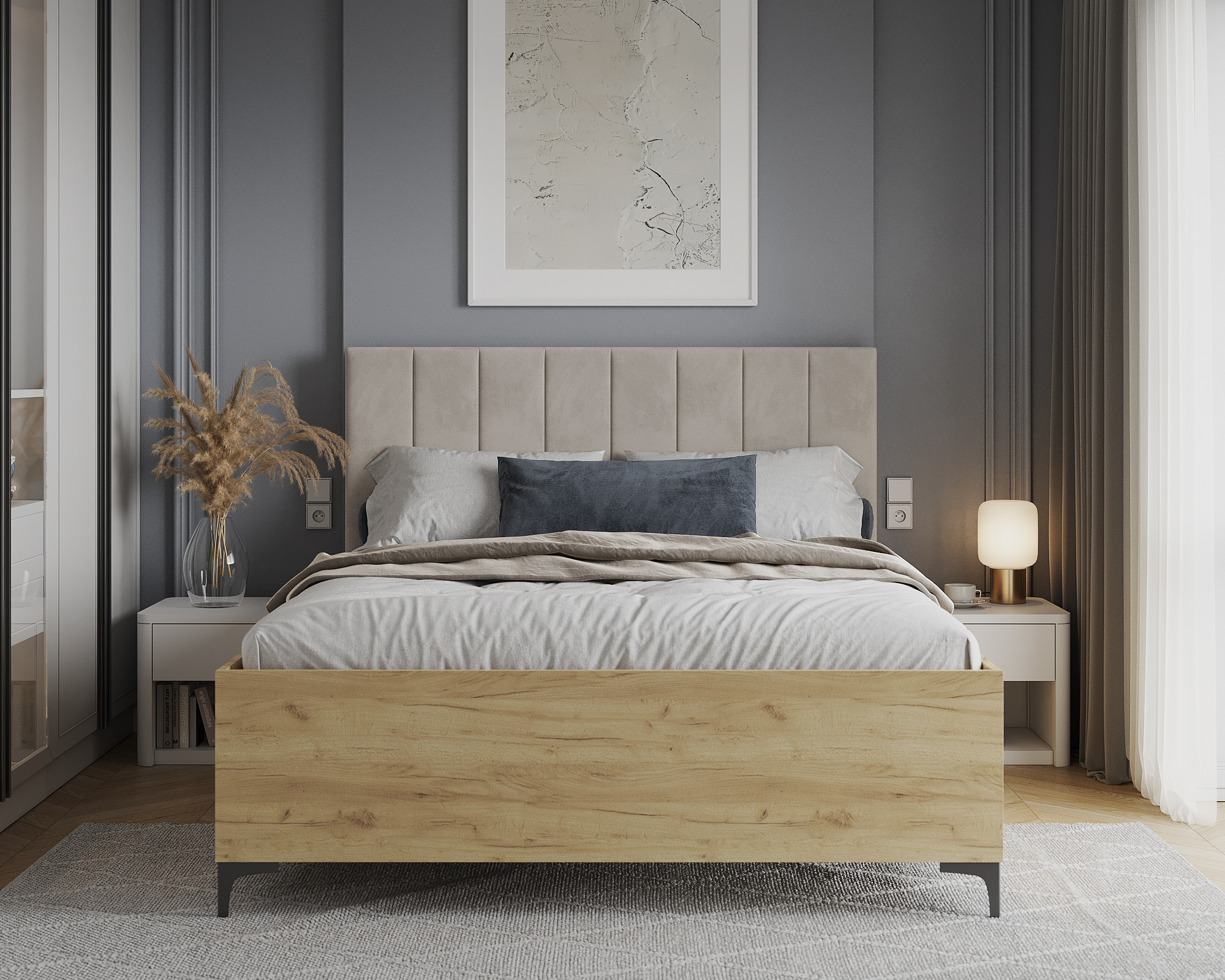 Postel SIERRA 180×200 s kovovým zdvižným roštem TRINITY Dub Craft - Krémová