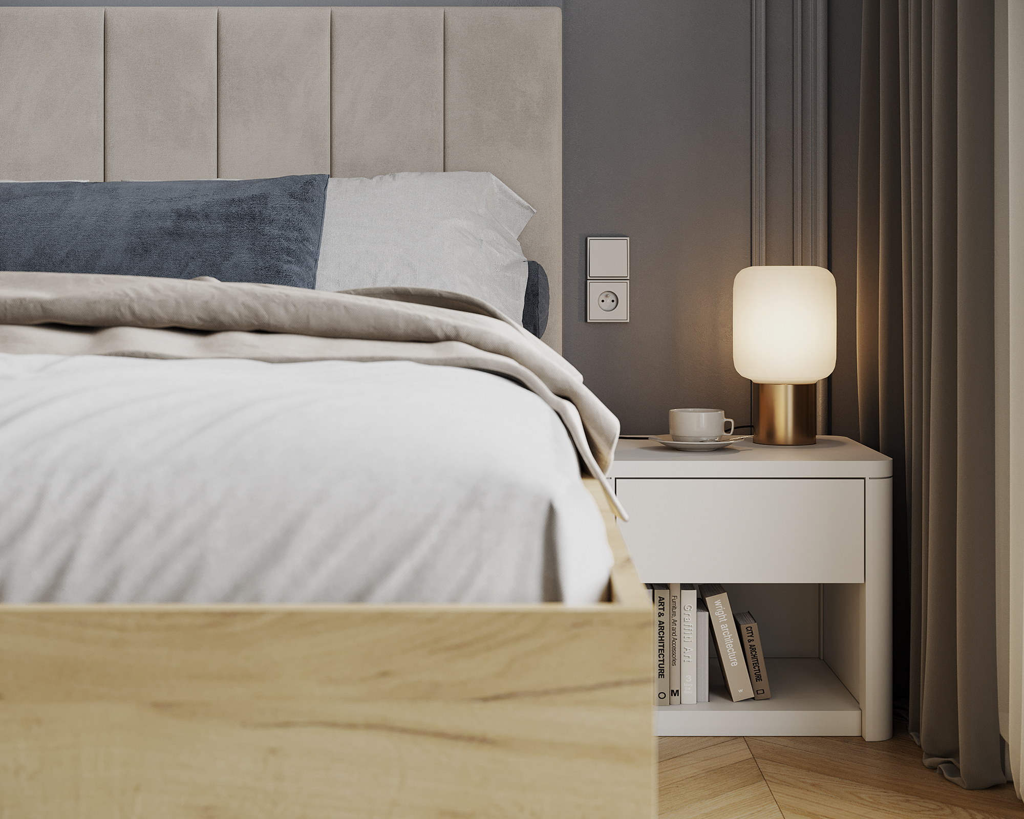 Postel SIERRA 180×200 s kovovým zdvižným roštem TRINITY Dub Craft - Krémová