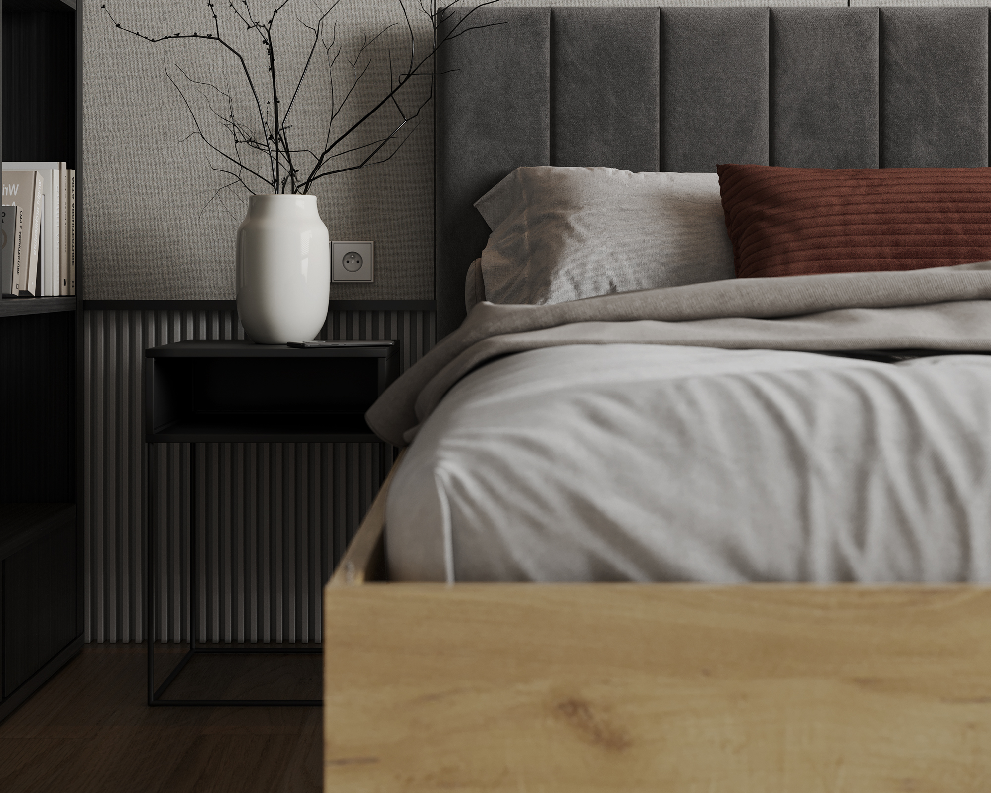 Postel SIERRA 180×200 s kovovým zdvižným roštem TRINITY Dub Craft - Tmavě šedá