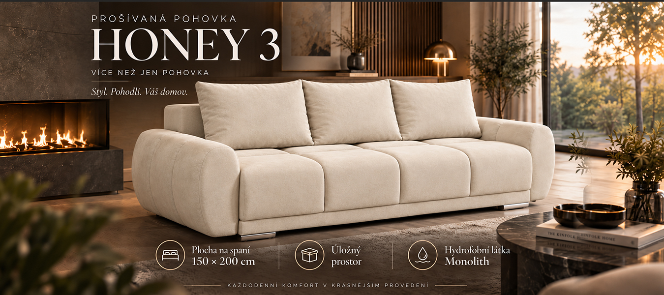 Trojmístná rozkládací pohovka s funkcí spaní LUCY 3 | 234x97x89cm | MONOLITH KRÉMOVÁ