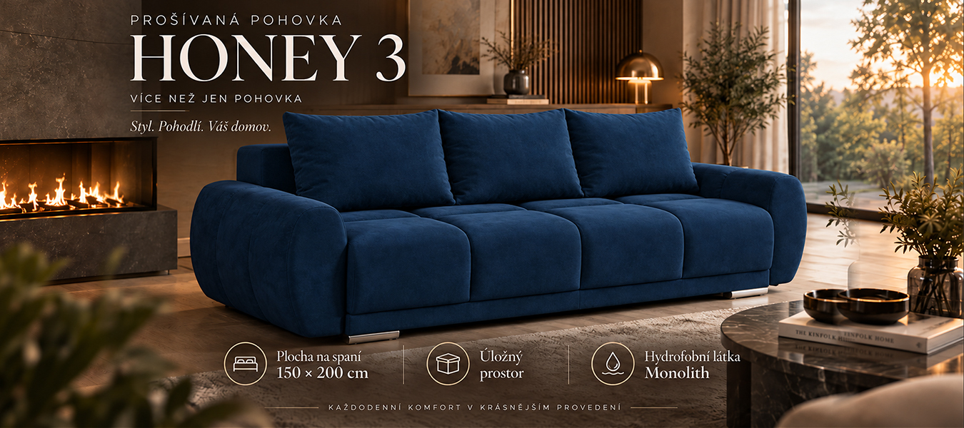 Trojmístná rozkládací pohovka s funkcí spaní LUCY 3 | 234x97x89cm | MONOLITH MODRÁ