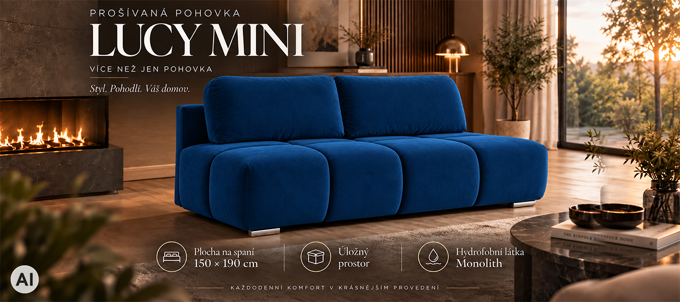 Dvoumístná rozkládací pohovka LUCY MINI | 195x104x89cm | MONOLITH MODRÁ