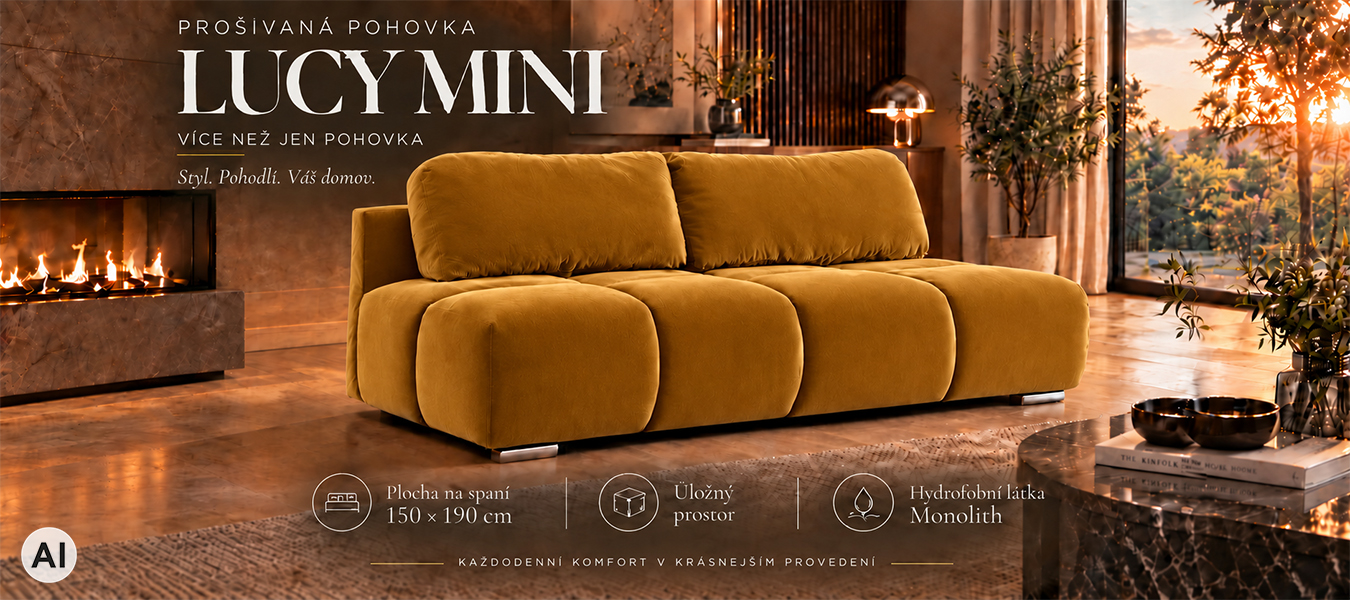 Dvoumístná rozkládací pohovka LUCY MINI | 195x104x89cm | MONOLITH ŽLUTÁ