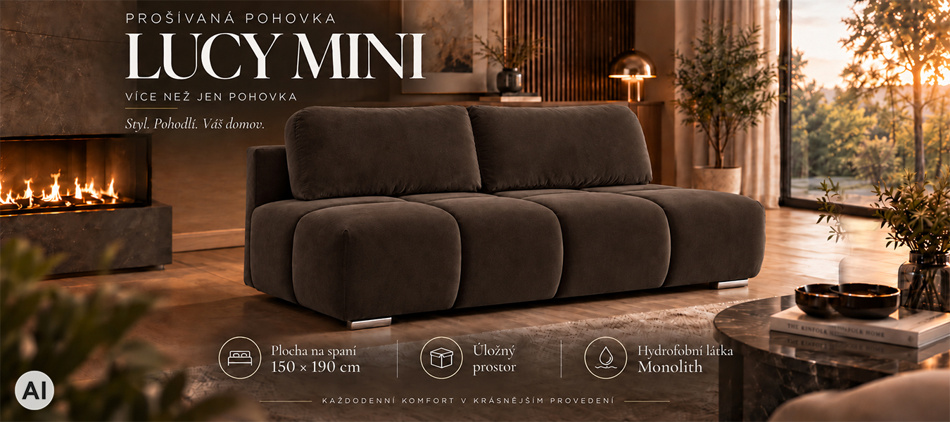Dvoumístná rozkládací pohovka LUCY MINI | 195x104x89cm | MONOLITH HNĚDÁ