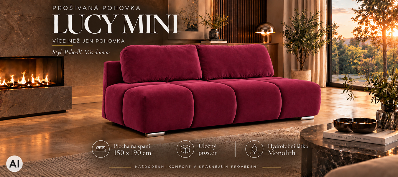 Dvoumístná rozkládací pohovka LUCY MINI | 195x104x89cm | MONOLITH VÍNOVÁ