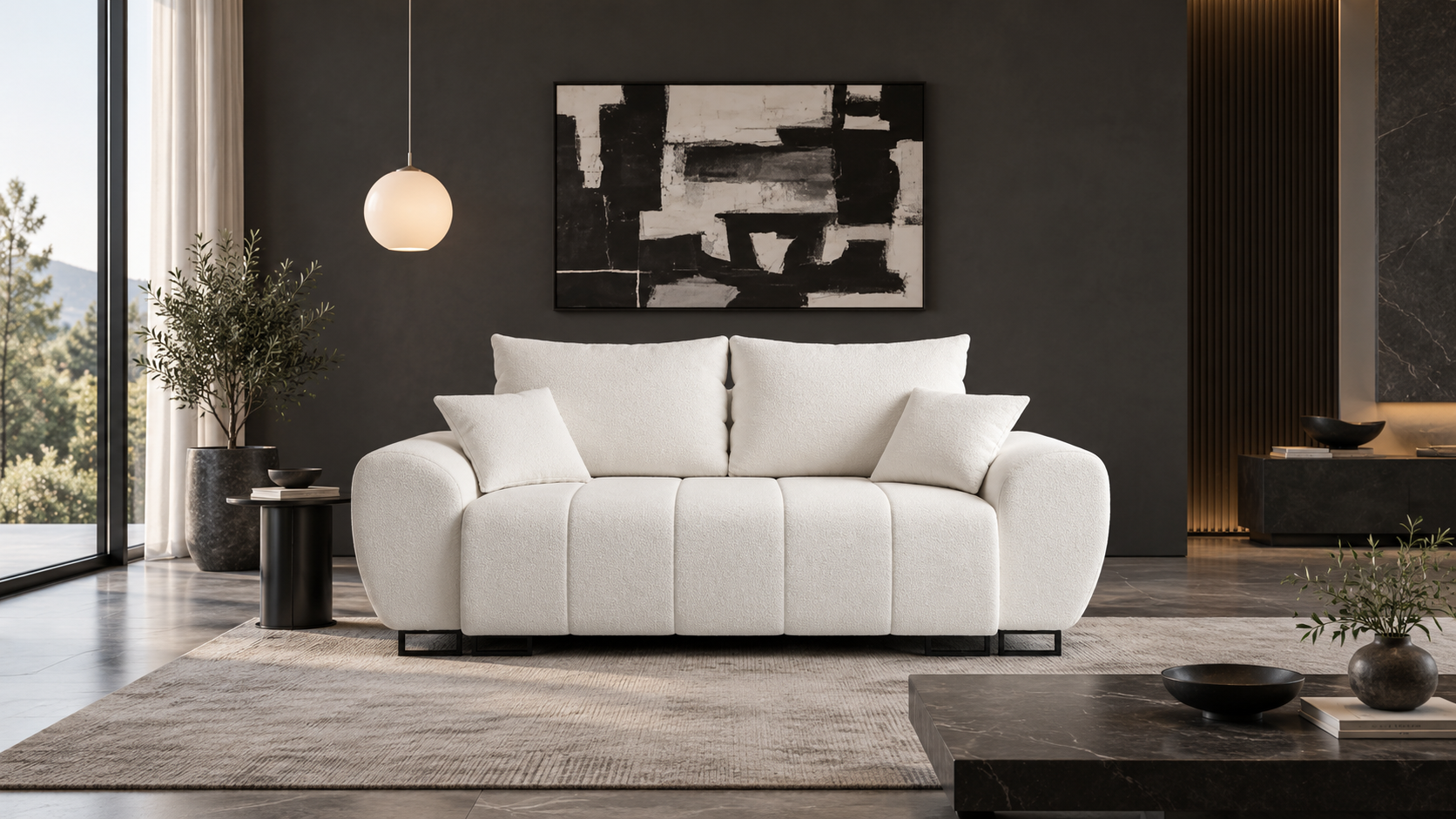 Dvoumístná pohovka NORDEN | 220x103x83cm | Bouclé Centaur, KRÉMOVÁ