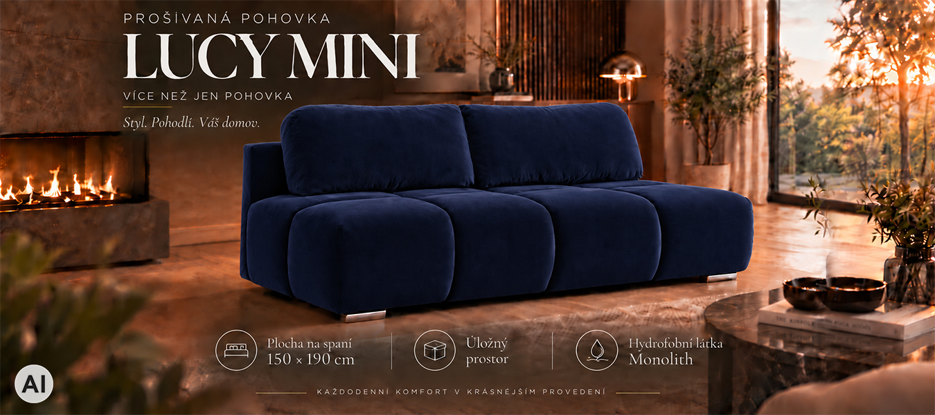 Dvoumístná rozkládací pohovka LUCY MINI | 195x104x89cm | MONOLITH TMAVĚ MODRÁ