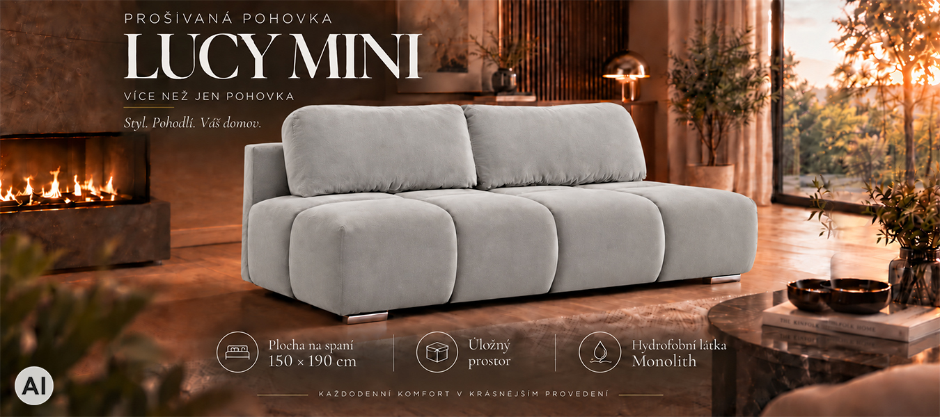 Dvoumístná rozkládací pohovka LUCY MINI | 195x104x89cm | MONOLITH ŠEDÁ