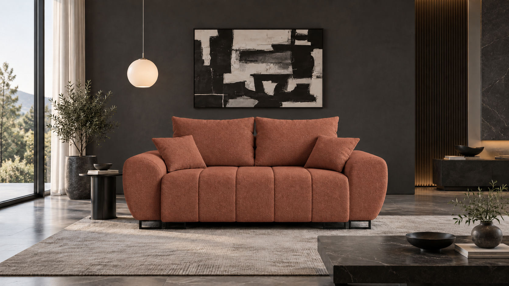 Dvoumístná pohovka NORDEN | 220x103x83cm | Bouclé Centaur, CIHLOVÁ