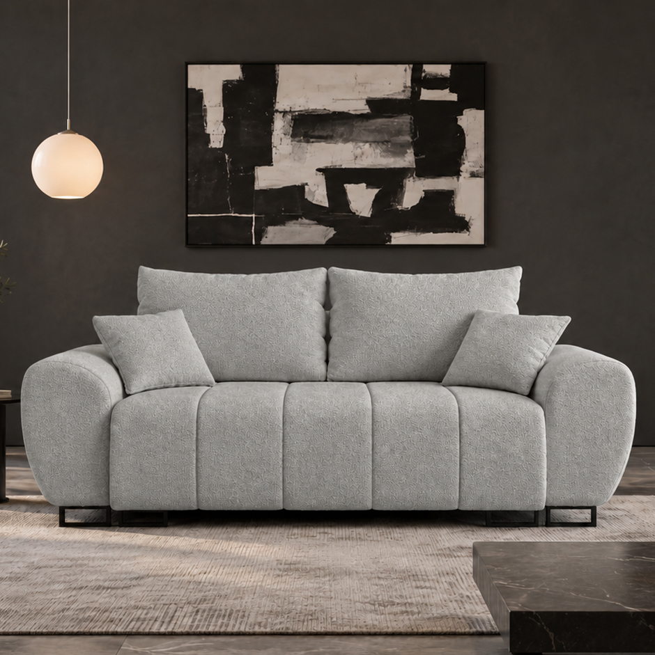 Dvoumístná pohovka NORDEN | 220x103x83cm | Bouclé Centaur, SVĚTLE ŠEDÁ