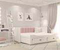Dětská rozkládací postel HERMES 80x200 cm bílá/růžová s matrací a přistýlkou