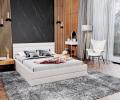 Luxusní manželská postel TOPAZ bílá 180x200 z eko kůže s kovovým roštem